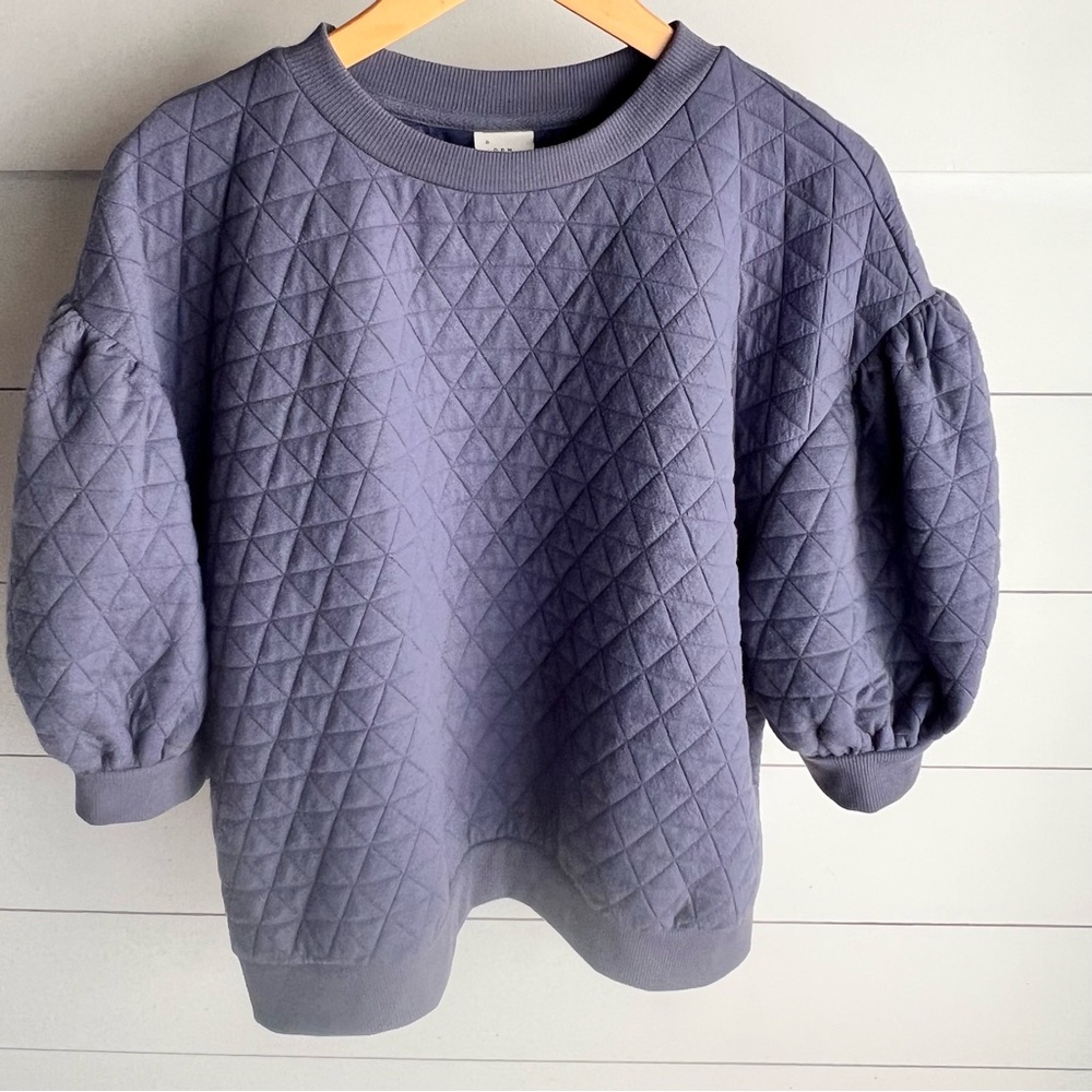 A New Day Women’s Blue Gray Quilted Puff Sleeve Soft Washed Top Size XL
